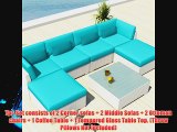 Uduka Outdoor Sectional Patio Furniture White Wicker Sofa Set Diani Turquoise All Weather Couch