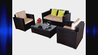Giantex 4pc Outdoor Patio Furniture Rattan Sofa Set Wicker Sectional W/cushions (Brown)