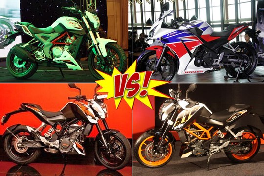Benelli TNT25 vs KTM Duke 200 vs KTM Duke 390 vs Honda CBR250R Specifications Comparison