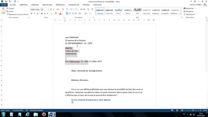Tuto - Word 2013 - Mettre en forme une lettre