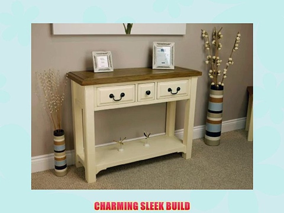 PAINTED CREAM WHITE OAK HALL TABLE / 3 DRAWER CONSOLE TELEPHONE SIDE LAMP UNIT