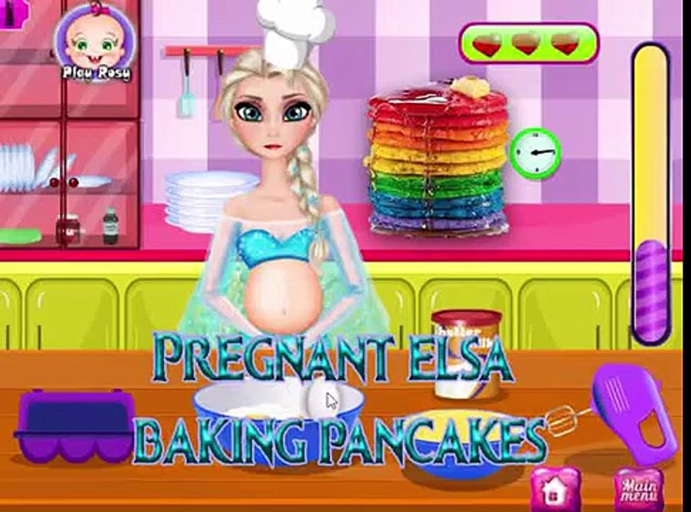 Pregnant Elsa baking pancakes Frozen 2 Elsa bake a cake