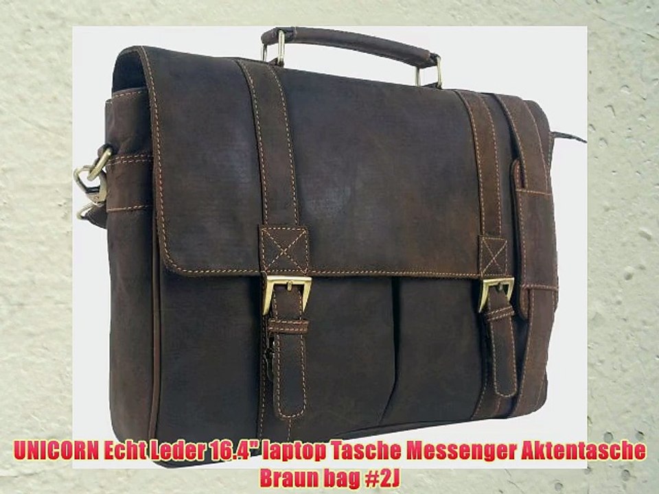UNICORN Echt Leder 16.4 laptop Tasche Messenger Aktentasche Braun bag #2J