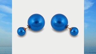 JewelCool 14K Gold Plated Reversible Double Sided Blue Round Pearl Balls Stud Earrings