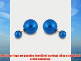 JewelCool 14K Gold Plated Reversible Double Sided Blue Round Pearl Balls Stud Earrings