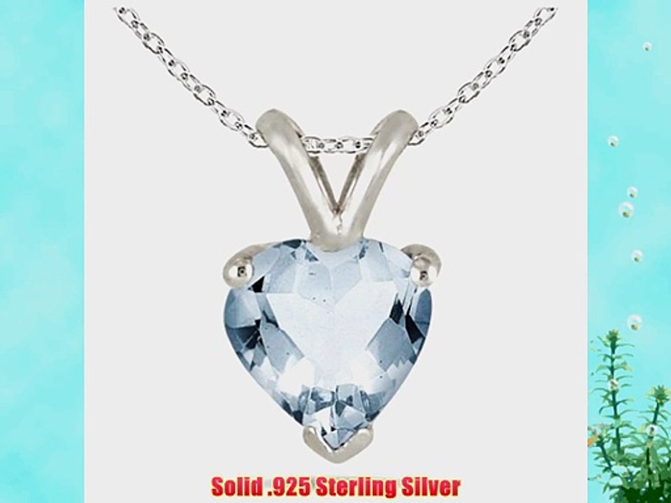 1 Ct Genuine Aquamarine Heart Pendant .925 Sterling Silver Rhodium Finish