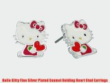 Hello Kitty Fine Silver Plated Enamel Holding Heart Stud Earrings