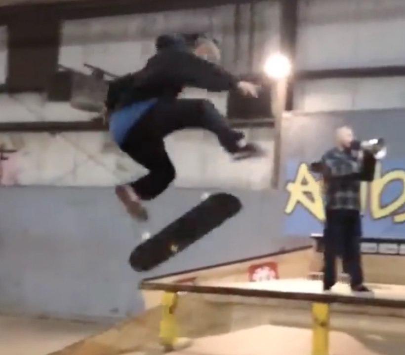 Huge kickflip over a funbox!