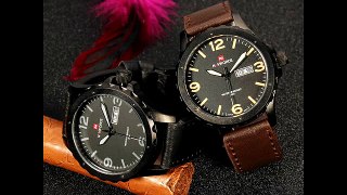 Naviforce NF9039M Military PU Leather Week Date Men Wrist Watch