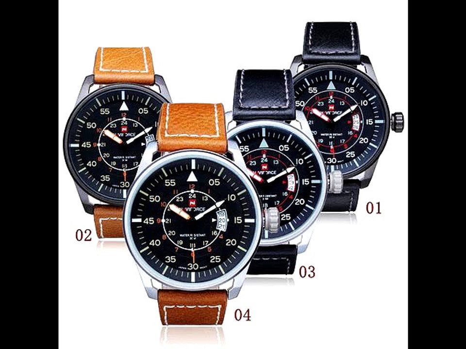 Naviforce NF9044M Military Black Date PU Leather Men Wrist Watch