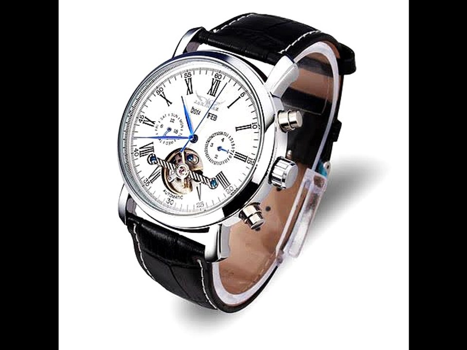JARAGAR Luxury Skeleton Automatic Mechanical Leather Men Wrist Watch