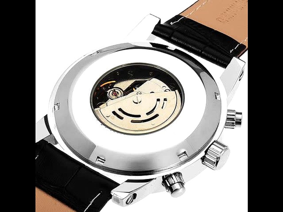 JARAGAR Automatic Mechanical Big Number Leather Men Wrist Watch