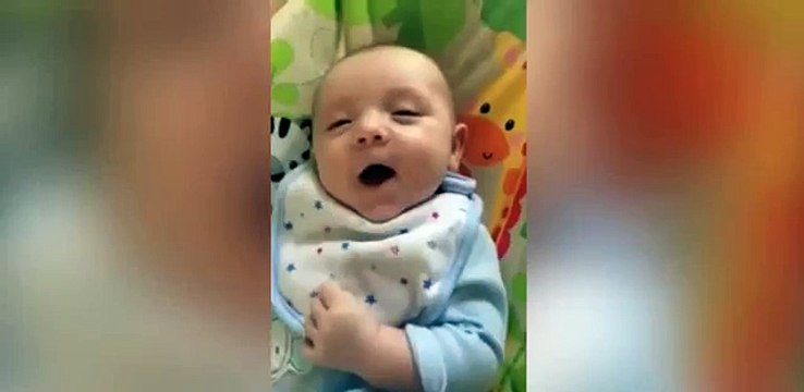 Incredible moment 7-WEEK-OLD baby says hello