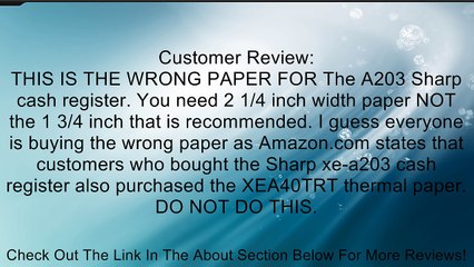 Sharp Cash Register Paper, 10 Rolls (XEA40TRT). Review