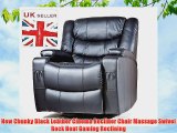 New Chunky Black Leather Cinema Recliner Chair Massage Swivel Rock Heat Gaming Reclining