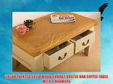 CREAM PAINTED SOLID WOOD CHUNKY RUSTIC OAK COFFEE TABLE WITH 4 DRAWERS