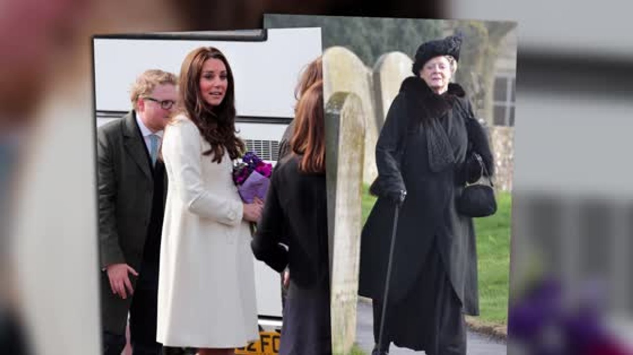 Die herzogin von cambridge besucht das set von downton abbey