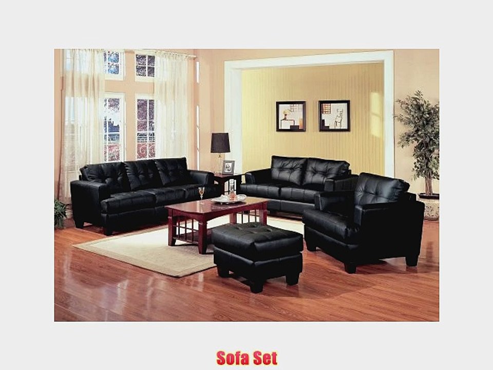 Leather Sofa Set - 4 Piece in Black Leather - Coaster