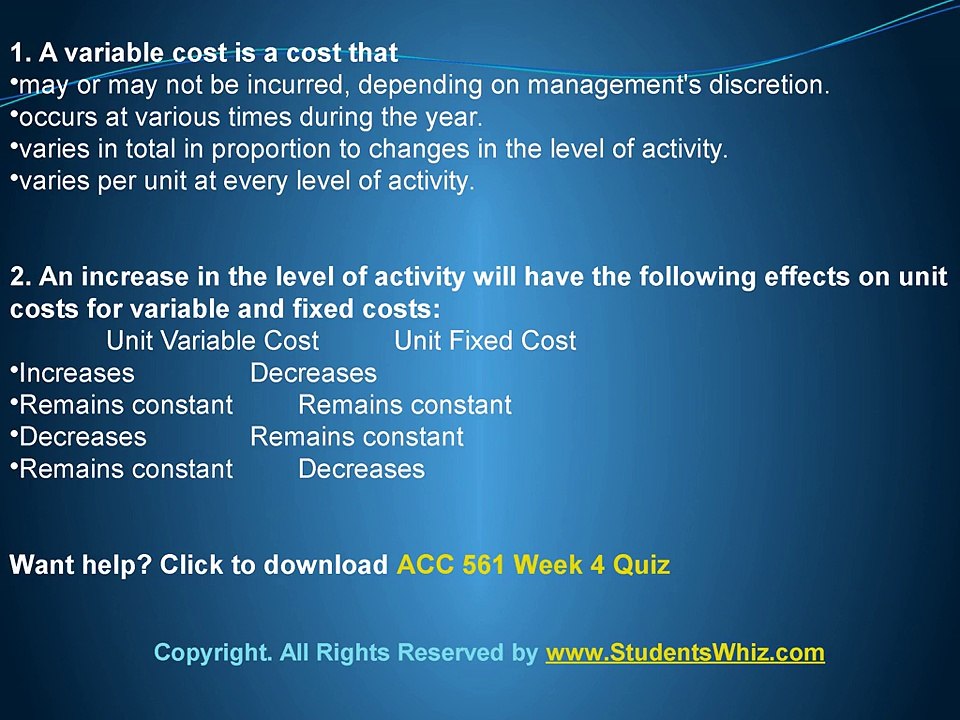 ACC 561 Week 4 Quiz