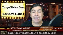 Duke Blue Devils vs. Notre Dame Fighting Irish Free Pick Prediction ACC Tournament NCAA College Basketball Odds Preview 3-13-2015