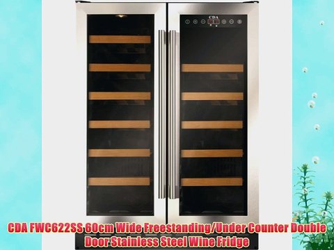 CDA FWC622SS 60cm Wide Freestanding/Under Counter Double Door Stainless Steel Wine Fridge