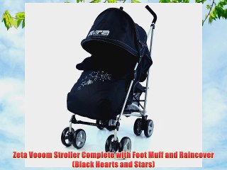 Zeta Vooom Stroller Complete with Foot Muff and Raincover (Black Hearts and Stars)