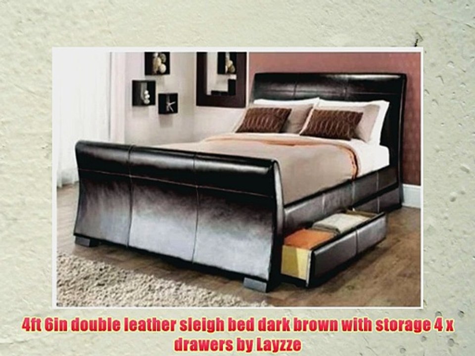 4ft 6in double leather sleigh bed dark brown with storage 4 x drawers by Layzze