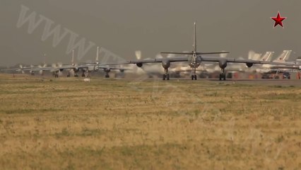 Soviet Tu-95MS Flying in Formation Above Russia (TV Zvezda)