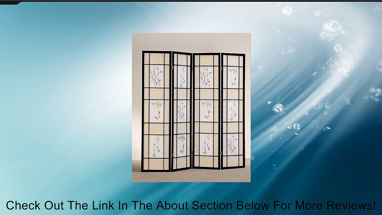 Coaster Oriental Floral Accented 4-Panel Room Screen Divider, Black Wood Framed Review