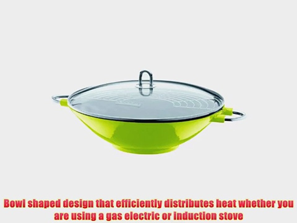 Bodum Chambord Enameled Cast Iron Wok With Glass Lid Lime Green