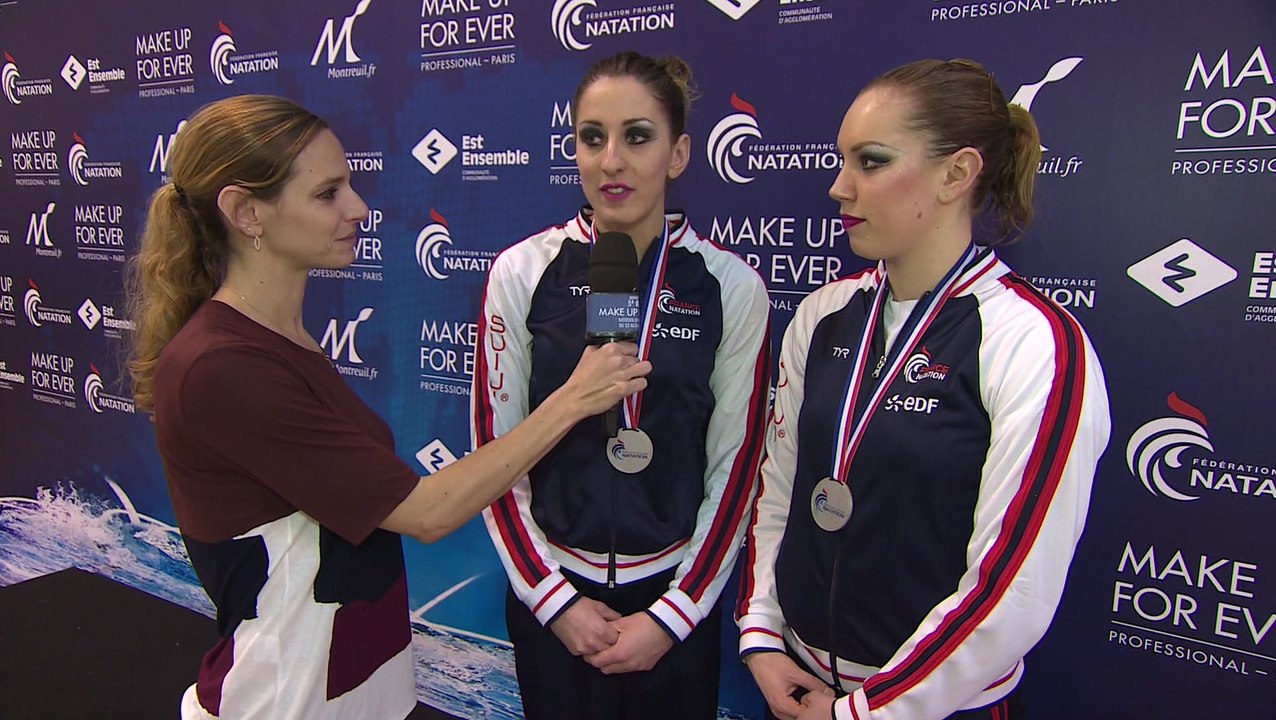 Virginie Dedieu interviewe Laura AUGE et Margaux CHRETIEN après leur médaille d'argent sur les DUOS LIBRES
