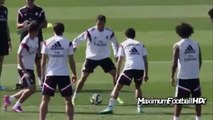 Cristiano Ronaldo Skills and Funny VS James Rodriguez in Real Madrid Training 2014 - YouTube