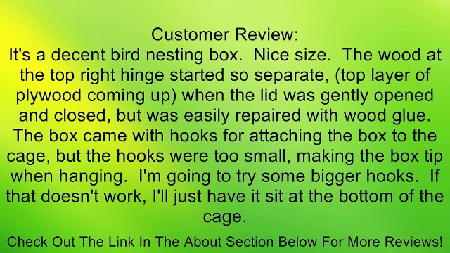 Prevue-Hendryx Parakeet Nest Box Outside Mount (Medium, 8Inch L x 6Inch W x 6Inch H) Review