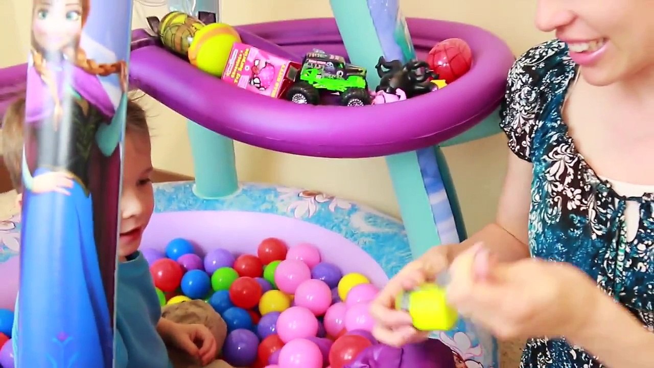Giant Surprise Frozen Ball Pit SLIDE Surprise Eggs Mashems TMNT Shopkins Toy Blind Fold Video
