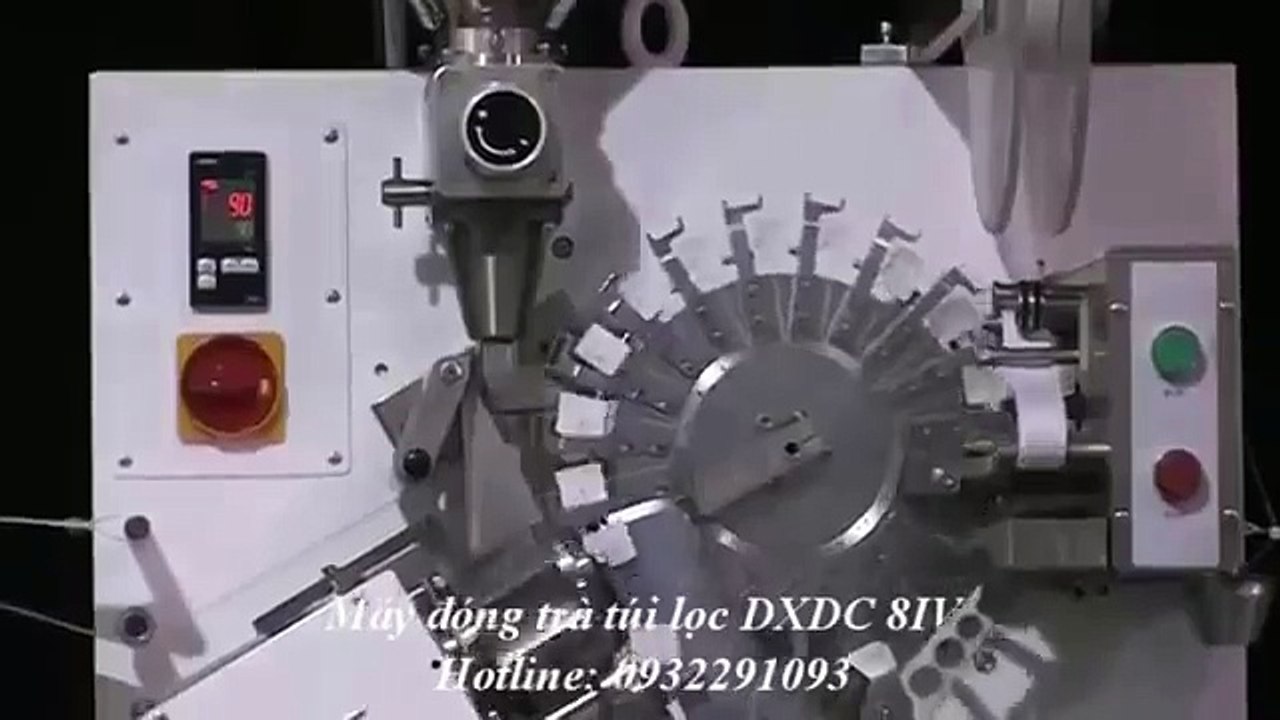 Máy đóng trà túi lọc có tem chỉ bao ngoài DXDC 8IV-2014