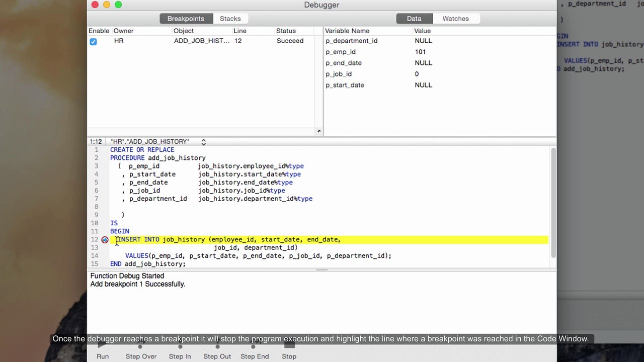 How to debug SQL queries, procedures and functions in Navicat’s inbuilt debugging features? (Mac)