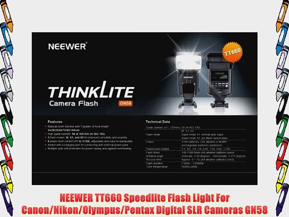 NEEWER TT660 Speedlite Flash Light For Canon/Nikon/Olympus/Pentax Digital SLR Cameras GN58
