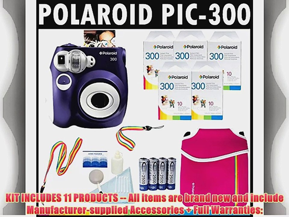 Polaroid PIC-300 Instant Film Analog Camera (Purple) with (5) Polaroid 300 Instant Film Packs