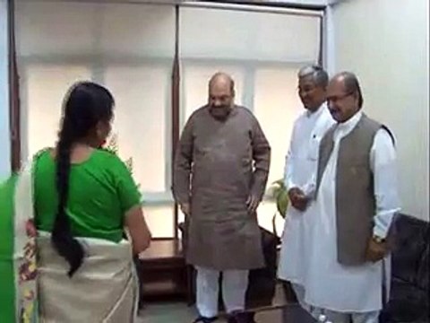 Anandiben Patel Gujarat CM meets BJP President Amit Shah in Gandhinagar