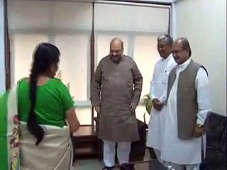 Anandiben Patel Gujarat CM meets BJP President Amit Shah in Gandhinagar