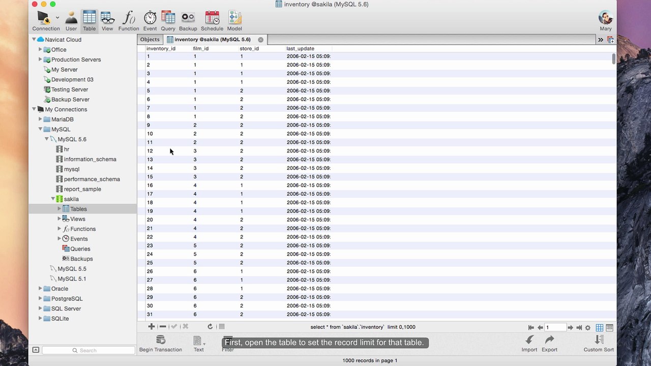 How to set the number of records showed on each page in table grid of Navicat interface? (Mac)