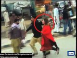 Police saves woman stuck in mob, Dunya News gets CCTV footage .