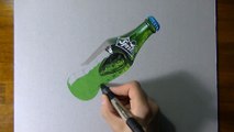 Drawing Time Lapse_ a glass bottle of Sprite - hyperrealistic art
