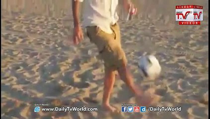 Australian Cricketer hit football at beach amazing goals in drums at one shot