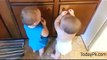 Twin Cute Baby Playing With Rubber Band