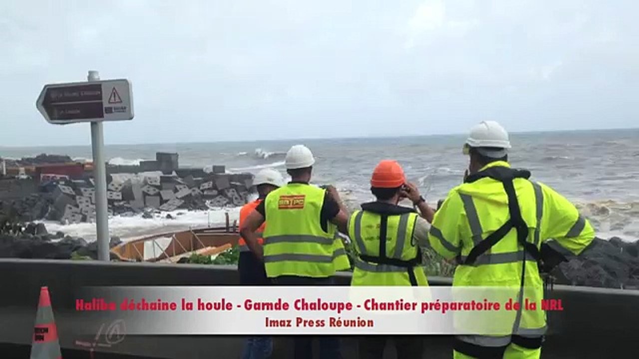 Tempête Haliba : la houle sur le chantier de la Nouvelle route du littoral