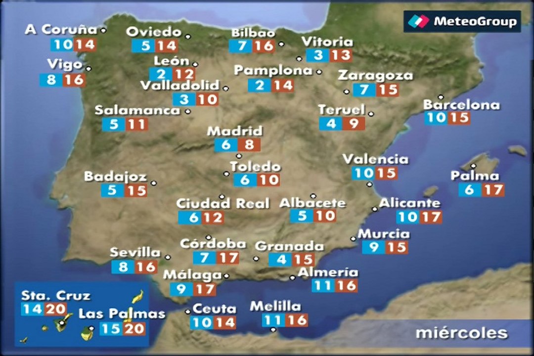 Previsión del tiempo para este miércoles 18 de marzo