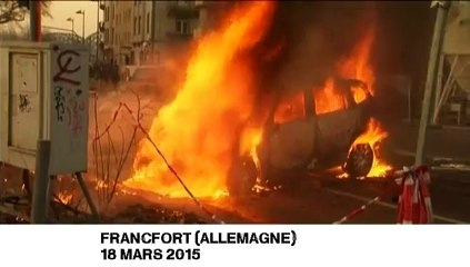 Casse et voitures brûlées à Francfort devant le nouveau siège de la BCE