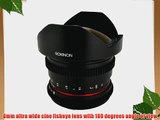 Rokinon RKHD8MV-C HD 8mm t/3.8 Fisheye Lens for Canon with De-clicked Aperture and Removable