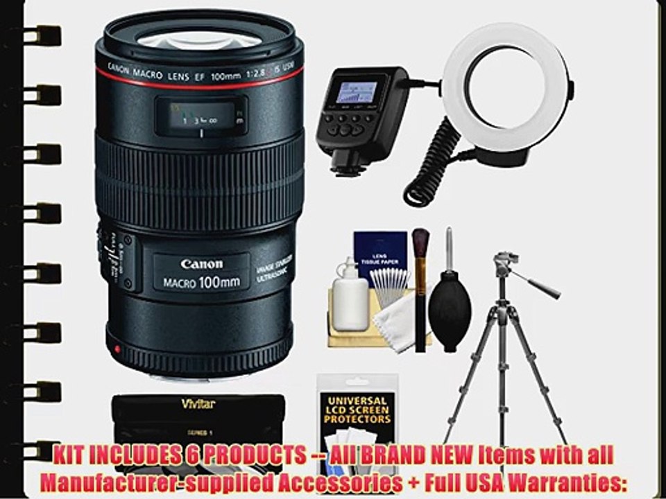 Canon EF 100mm f/2.8 L IS Macro USM Lens with Ringlight   Tripod   3 Filters Kit for EOS 6D